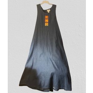 Blue denim vintage pinafore dress zip up back L/XL